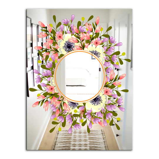 Designart Garland Sweet 32 Rectangular 35.4-in L x 23.6-in W Polished Country Pink Wall Mounted Mirror