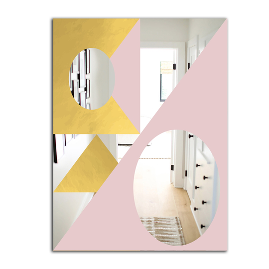 Designart Capital Gold Sleek 17 Rectangular 35.4-in L x 23.6-in W Polished Glam Pink Wall Mounted Mirror