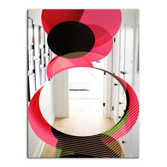 Designart Circular Lacuna 13 Rectangular 35.4-in L x 23.6-in W Polished Mid-Century Pink Wall Mounted Mirror