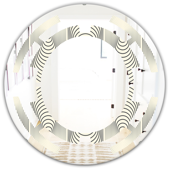 Designart Grey 24-in Round Monochrome Geometric Pattern X Modern Polished Wall Mirror