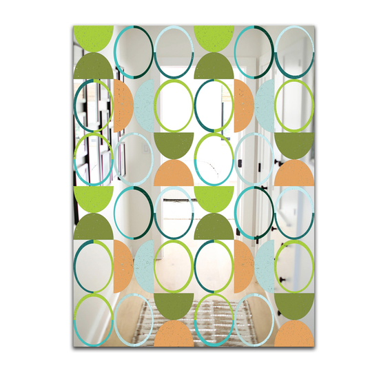 Designart Circular Rhythm 1 Rectangular 35.4-in L x 23.6-in W Polished Mid-Century Green Wall Mounted Mirror
