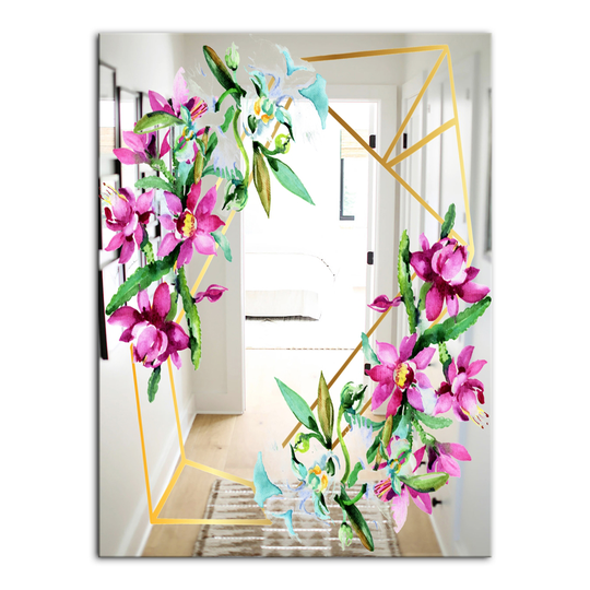 Designart Marbled Diamond 4 Rectangular 35.4-in L x 23.6-in W Polished Modern Pink Wall Mounted Mirror