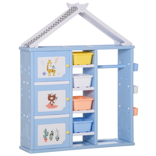 Qaba Blue Rectangular Kids Bookshelf with Storage