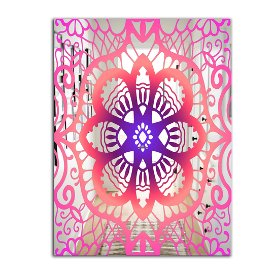 Designart Lace Pattern Rectangular 35.4-in L x 23.6-in W Polished Mid-Century Pink Wall Mounted Mirror