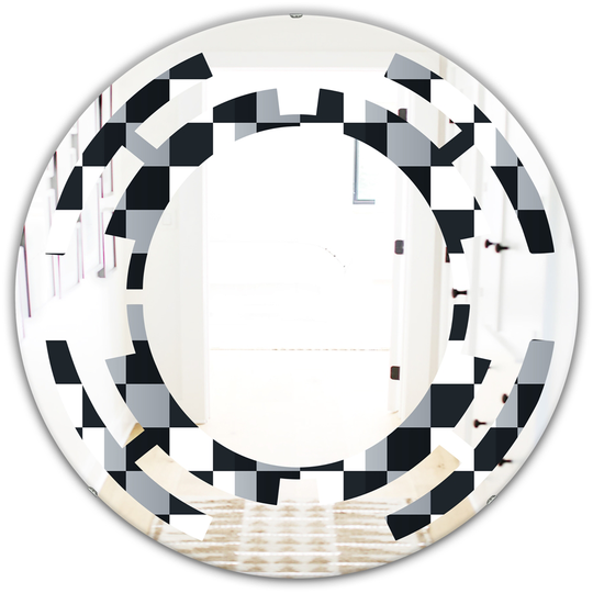Designart 24-in x 24-in Geometric Monochrome Pattern I Modern Round Wall Mirror - Multi-Colour