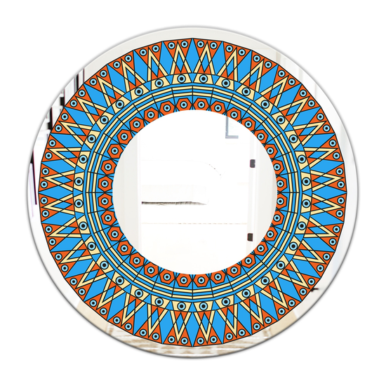 Designart Round 24-in L x 24-in W Polished Mid-Century Orange/Blue Wall Mounted Mirror