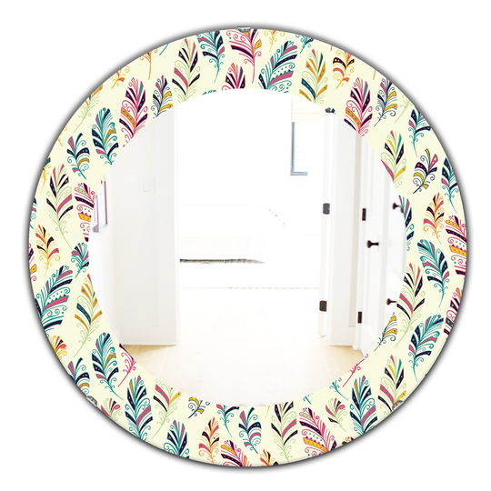 Designart 24-in x 24-in Blue Feathers Bohemian/Eclectic Mirror