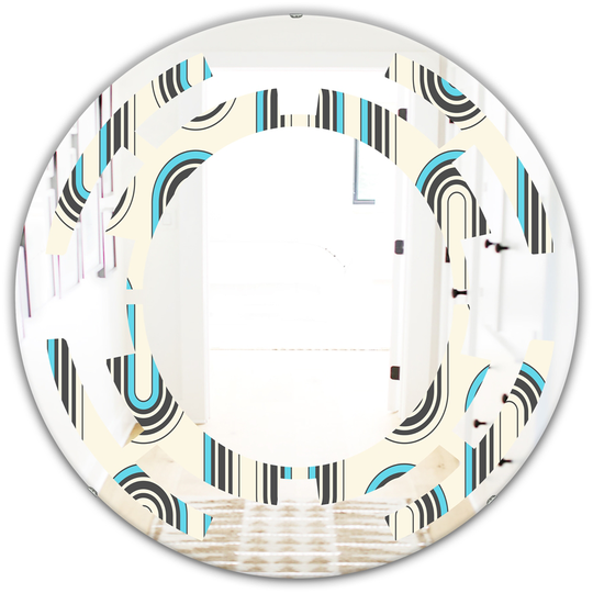 Designart 24-in Round Grey Retro Geometrical Abstract Minimal Pattern IV Modern Polished Wall Mirror