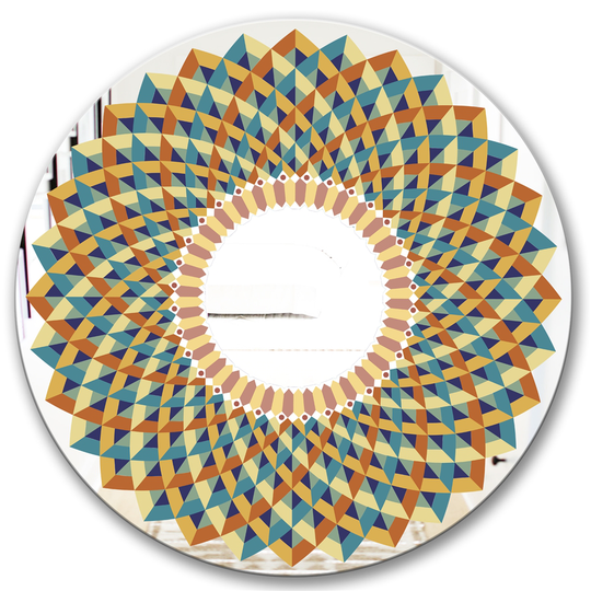 Designart Mosaic Spectrum Round 24-in L x 24-in W Polished Mid-Century Blue Wall Mounted Mirror