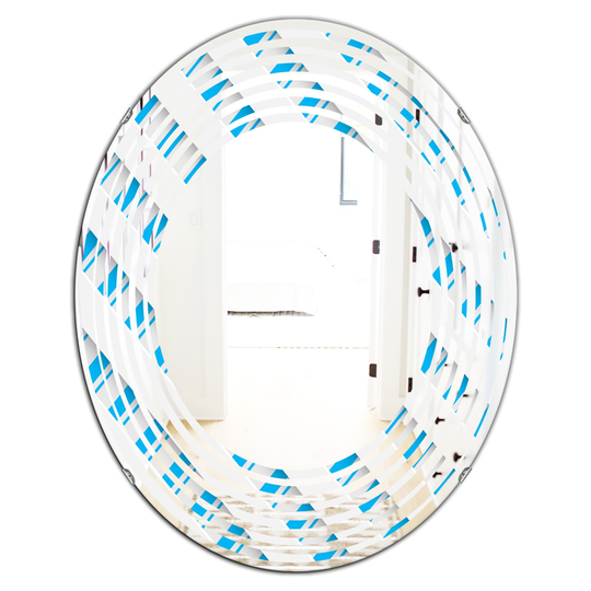 Designart 31.5-in L x 23.7-in W Oval 3D Blue and White Pattern VI Modern Polished Wall Mirror