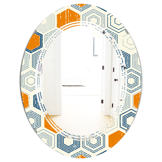 Designart 31.5-in x 23.7-in Retro Hexagon Pattern IX Modern Oval Wall Mirror - Orange