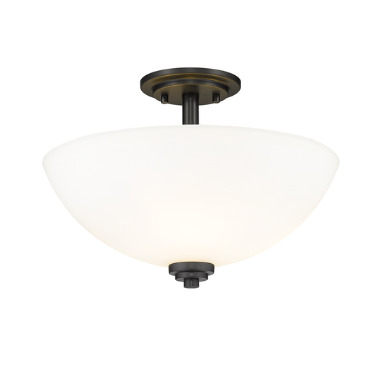 Z-Lite Ashton 3 Light Semi Flush Mount - 15.75-in x 11-in - Matte Black/Opal