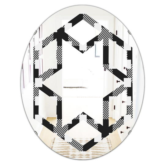 Designart 31.5-in Geometric Monochrome Pattern II Modern Oval Wall Mirror in Black