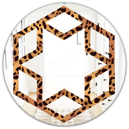 Designart 24-in x 24-in Brown Leopard Fur Safari III Modern Round Wall Mirror
