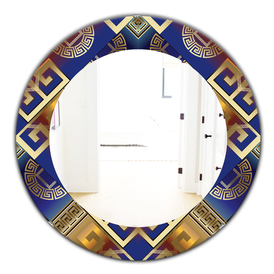 Designart Canada 24-in L x 24-in W Round Meander Greek Royal Blue Polished Wall Mirror
