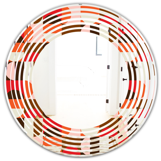 Designart 24-in x 24-in Retro Geometric Design II Modern Round Wall Mirror - Red