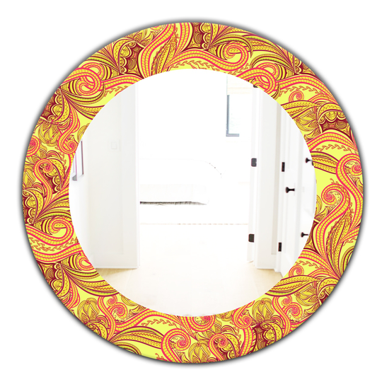 Designart 24-in x 24-in Yellow/Gold Ornament Ethnic Abstract Pattern Bohemian and Eclectic Mirror