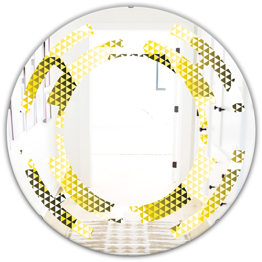 Designart Yellow Retro Hexagon Pattern XI Modern Round Wall Mirror
