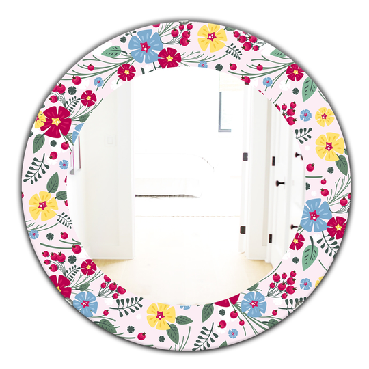 Designart 24-in x 24-in Red Multicolour Floral Pattern Mirror