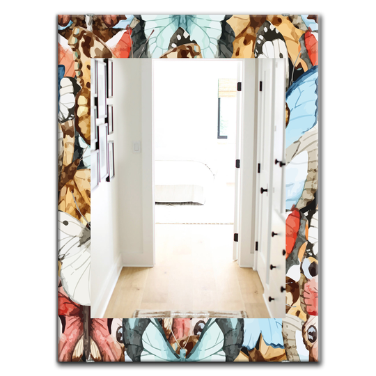 Designart Canada 35.4-in L x 23.6-in W Rectangle White Red Blue and Brown Butterfly Pattern Polished Wall Mirror