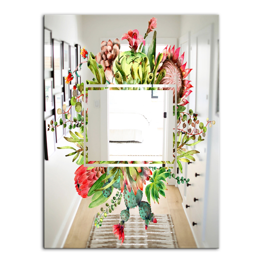 Designart Garland Sweet 26 Rectangular 35.4-in L x 23.6-in W Polished Country Multicolour Wall Mounted Mirror