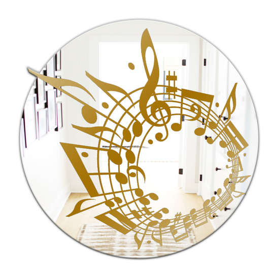 Designart Music Notes II Round 24-in L x 24-in W Polished Glam Gold Wall Mounted Mirror