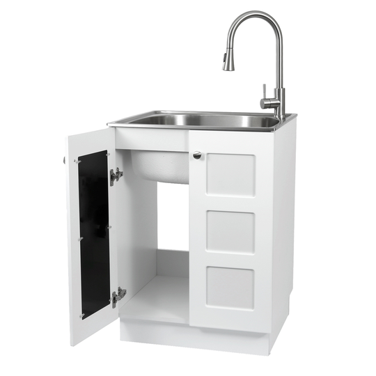 Presenza 24.2-in x 21.4-in White Preassembled Freestanding Laundry Cabinet with Sink, Drain and Faucet