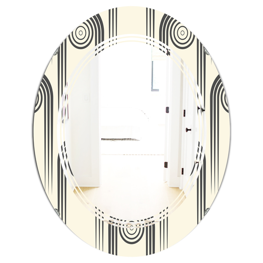 Designart Oval 31.5-in L x 23.7-in W Grey Retro Curved Minimal Geometric Ornament II Polished Wall Mirror