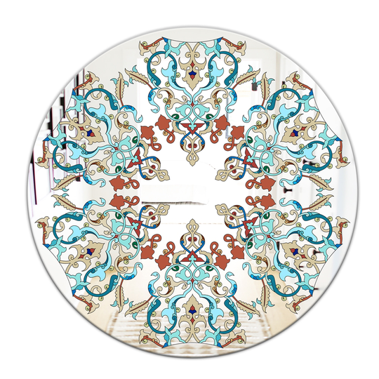 Designart Round 24-in L x 24-in W Polished Mid-Century Blue/Red Wall Mounted Mirror