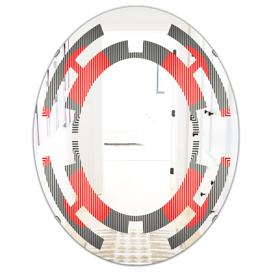 Designart 23.7-in W x 31.5-in L Oval Red Modern Circle and Line Geometric Pattern Polished Wall Mirror