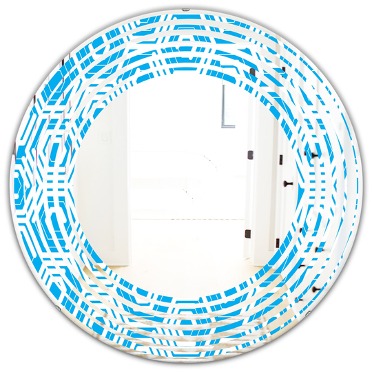 Designart Round Blue 24-in Retro Hexagon Pattern VII Polished Wall Mirror