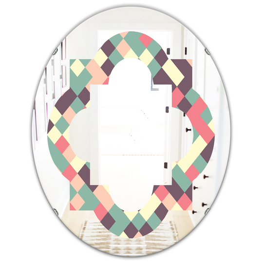 Designart 31.5-in x 23.7-in Multi-Colour Retro Square Design IV Modern Oval Wall Mirror