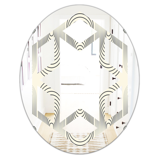 Designart 31.5-in L x 23.7-in W Grey Oval Monochrome Geometric Pattern X Polished Wall Mirror