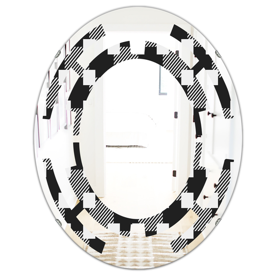Designart 31.5-in x 23.7-in Black Geometric Monochrome Pattern II Modern Oval Wall Mirror