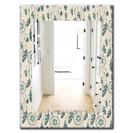 Designart 35.4-in x 23.6-in Ivory/Cream Feathers Bohemian and Eclectic Mirror