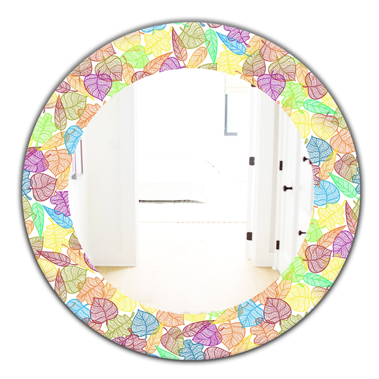 Designart 24-in x 24-in Yellow/Gold Autumn Transparent Leaves Pattern Modern Mirror