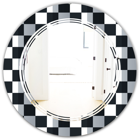 Designart 24-in x 24-in Geometric Monochrome Pattern I Modern Round Mirror in Multi-Colour