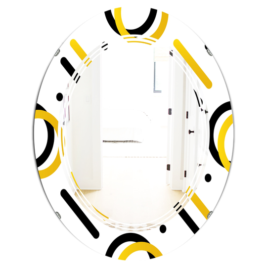 Designart 31.5-in Trendy Black and Gold Triangular Pattern I Modern Oval Wall Mirror