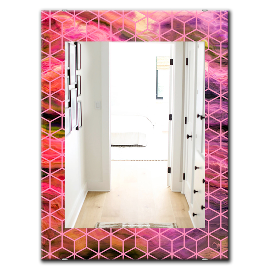 Designart Canada 35.4-in L x 23.6-in W Rectangle Purple Capital Gold Honeycomb Polished Wall Mirror
