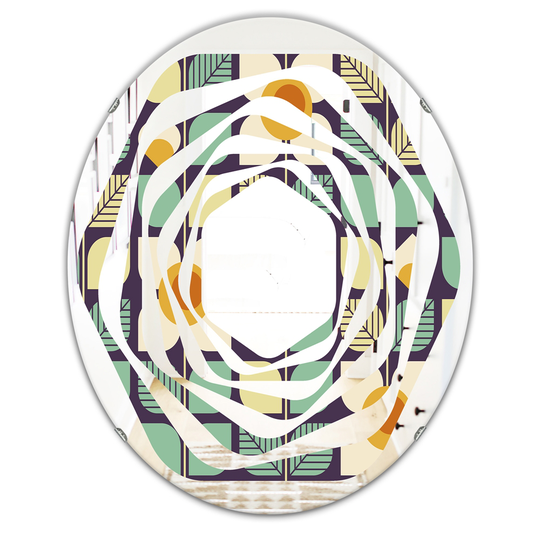 Designart 31.5-in x 23.7-in Botanical Retro Design III Modern Oval Wall Mirror - Blue