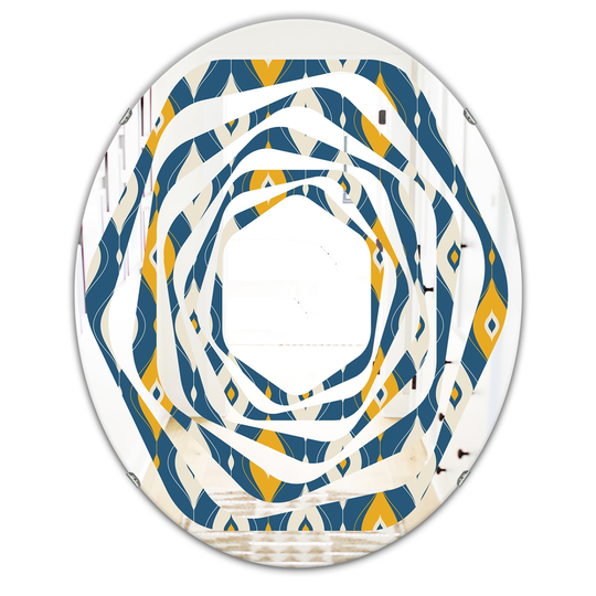 Designart 31.5-in L x 23.7-in W Blue Oval Retro Abstract Pattern II Polished Wall Mirror
