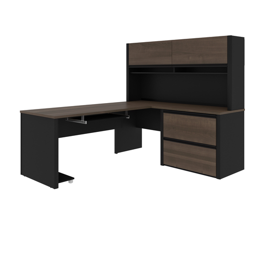 Bestar Connexion 72-in L-Desk with Lateral file cabinet and Hutch - Antigua and Black