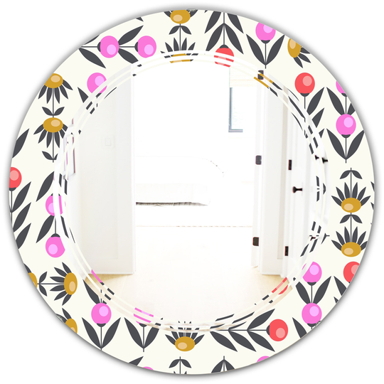 Designart Multicolour 24-in Round Retro Abstract Floral Design XI Polished Wall Mirror