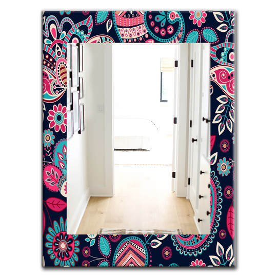 Designart Canada 35.4-in L x 23.6-in W Rectangle Pink Obsidian Bloom Bohemian Polished Wall Mirror