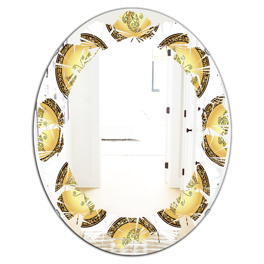 Designart 31.5-in Gold and Brown Pattern with Gradient Vintage Circles Oval Mirror