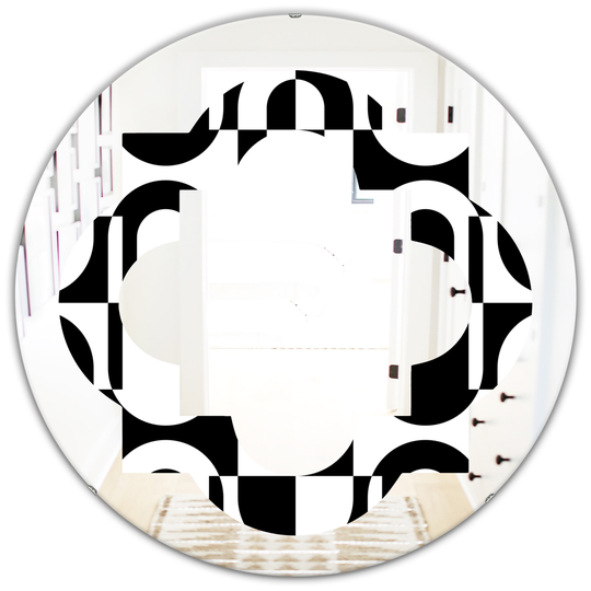 Designart 24-in x 24-in Monochrome Geometric Pattern VIII Modern Round Wall Mirror in Black