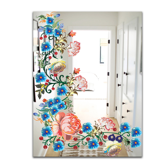 Designart Garland Vivid 12 Rectangular 35.4-in L x 23.6-in W Polished Country Blue Wall Mounted Mirror