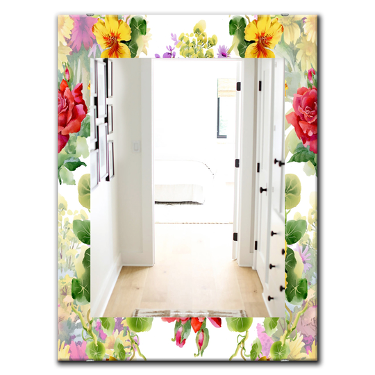 Designart Canada 35.4-in L x 23.6-in W Rectangle Multicolour Blossom Bohemian Polished Wall Mirror