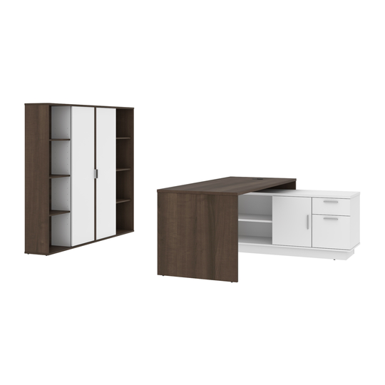 Bestar Equinox 71.1-in White and Antigua L-shaped & Storage Cabinets