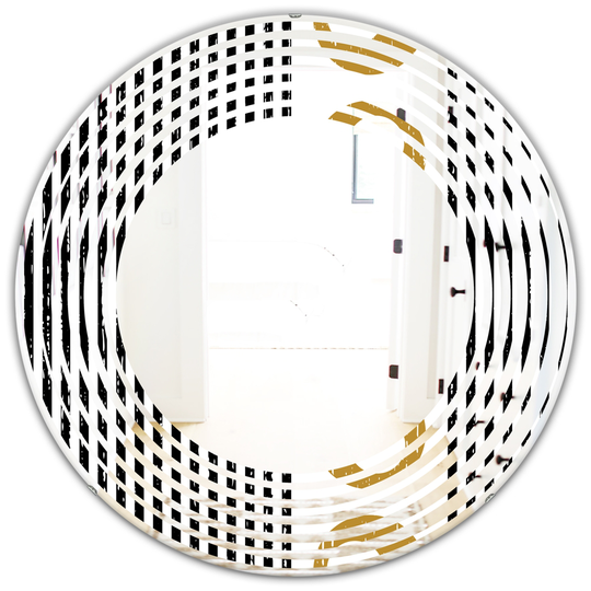 Designart Vertical Retro Geometrical Pattern I Modern Round Mirror in Black